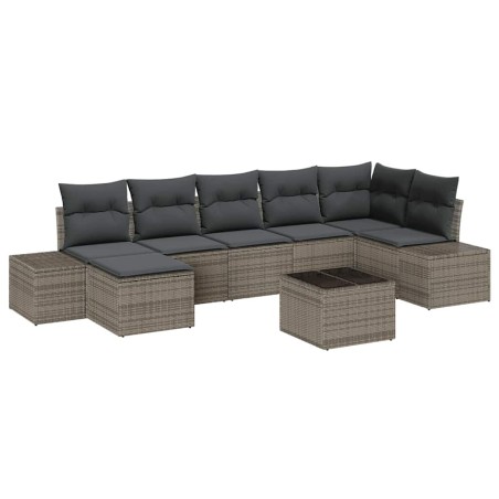 vidaXL Set Divano da Giardino da 7 Pezzi con Cuscini Grigi in Rattan Sintetico