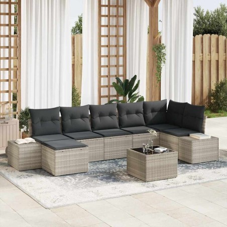 vidaXL Set di divani da giardino 8 pezzi con cuscini grigio in polyrattan