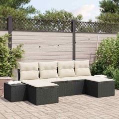 vidaXL Set divano da giardino 6 pezzi con cuscini Nero Polyrattan