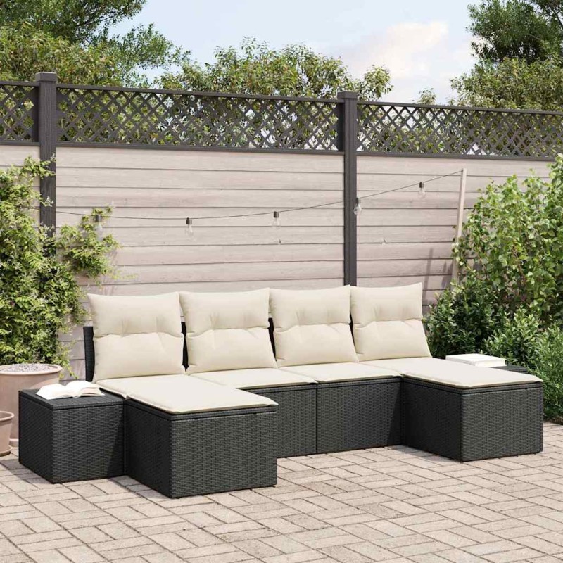 vidaXL Set divano da giardino 6 pezzi con cuscini Nero Polyrattan
