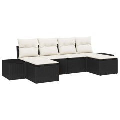 vidaXL Set divano da giardino 6 pezzi con cuscini Nero Polyrattan