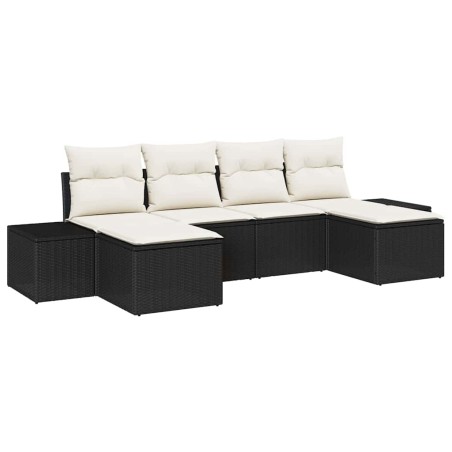 vidaXL Set divano da giardino 6 pezzi con cuscini Nero Polyrattan