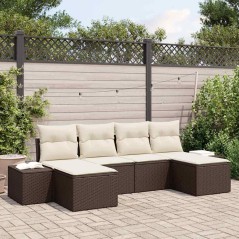 vidaXL Set di Divani da Giardino 6 Pezzi con Cuscini Marrone Poly Rattan