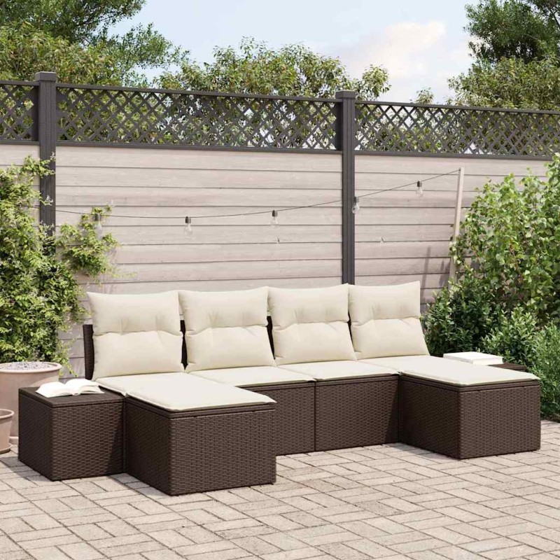 vidaXL Set di Divani da Giardino 6 Pezzi con Cuscini Marrone Poly Rattan
