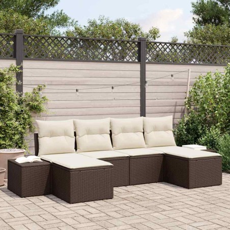 vidaXL Set di Divani da Giardino 6 Pezzi con Cuscini Marrone Poly Rattan