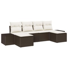 vidaXL Set di Divani da Giardino 6 Pezzi con Cuscini Marrone Poly Rattan