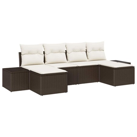 vidaXL Set di Divani da Giardino 6 Pezzi con Cuscini Marrone Poly Rattan