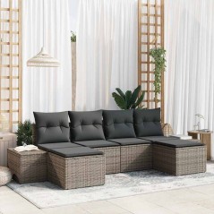 vidaXL Set Divano Giardino 6 Pezzi con Cuscini Grigio Polyrattan