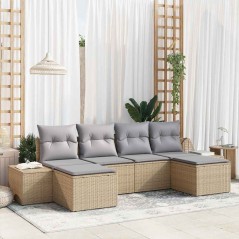 vidaXL Set divano da giardino 6 pezzi con cuscini beige in polirattan