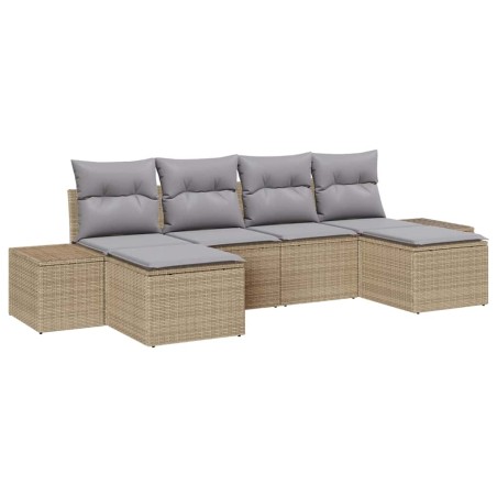 vidaXL Set divano da giardino 6 pezzi con cuscini beige in polirattan