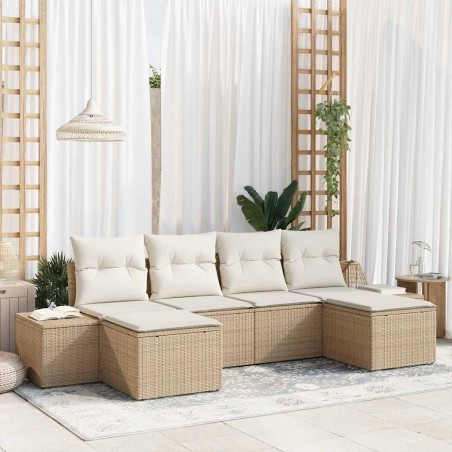 vidaXL Set Divano Giardino 6 Pezzi con Cuscini Beige Polyrattan