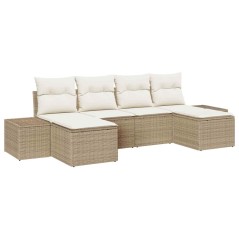 vidaXL Set Divano Giardino 6 Pezzi con Cuscini Beige Polyrattan