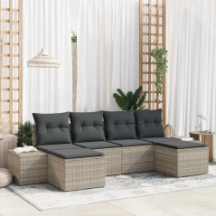 vidaXL Set di divani da giardino da 6 pezzi con cuscini Grigio chiaro Polyrattan