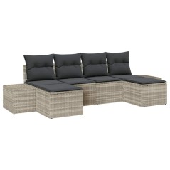 vidaXL Set di divani da giardino da 6 pezzi con cuscini Grigio chiaro Polyrattan