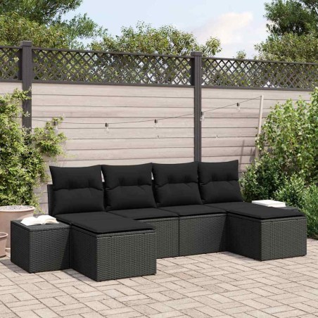 vidaXL Set Divano Giardino 6 Pezzi con Cuscini Nero in Rattan Polimerico