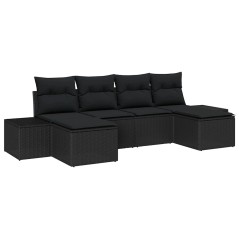 vidaXL Set Divano Giardino 6 Pezzi con Cuscini Nero in Rattan Polimerico