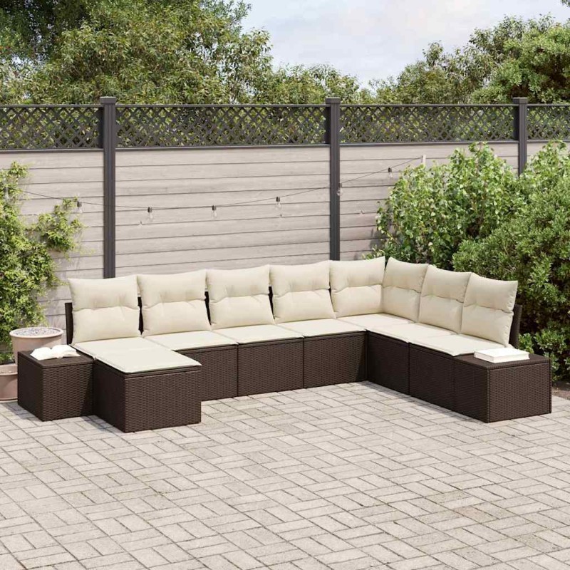 vidaXL Set giardino 8 pezzi con cuscini - Rattan polipropilene marrone
