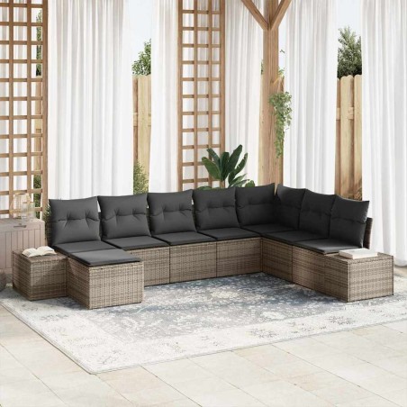 vidaXL Set di divani da giardino 8 pezzi con cuscini grigi in polirattan