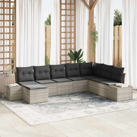 vidaXL Set da Giardino 8 Pezzi con Cuscini - Grigio Chiaro in Rattan Sintetico