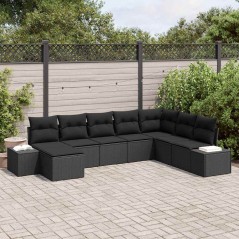 vidaXL Set di divani da giardino 8 pezzi, con cuscini neri in polyrattan.
