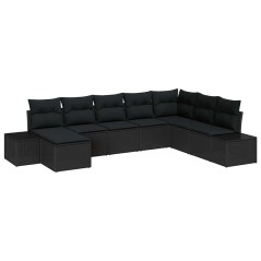 vidaXL Set di divani da giardino 8 pezzi, con cuscini neri in polyrattan.