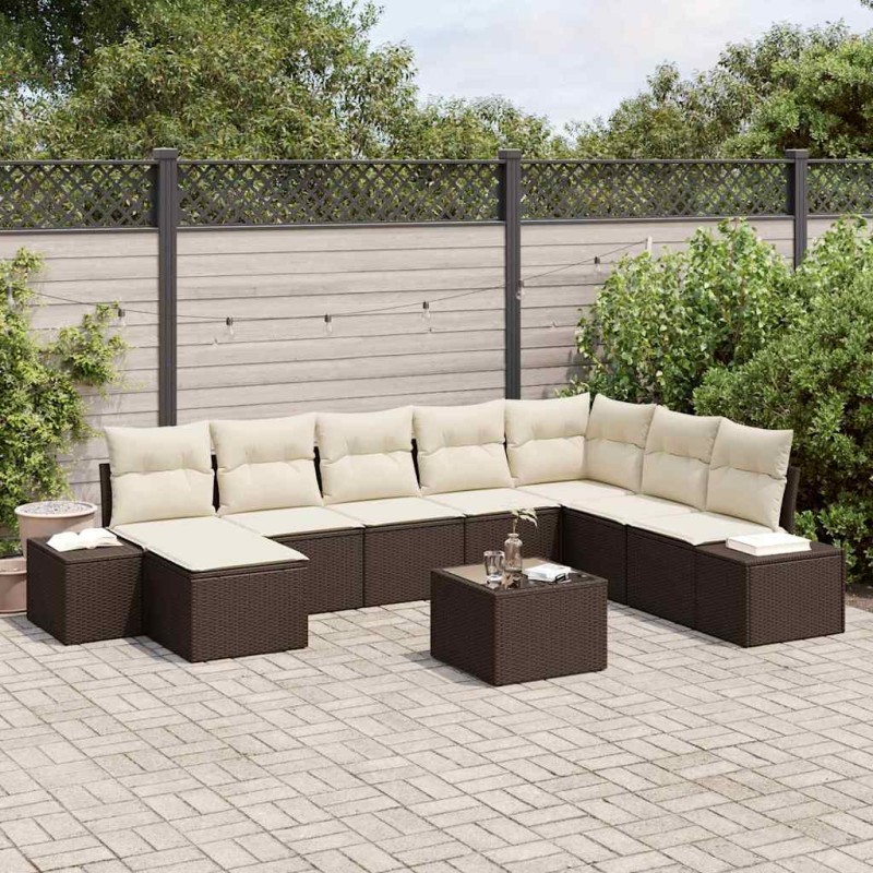 vidaXL Set divano da giardino , 8 pezzi con cuscini in rattan polipropilene grigio.