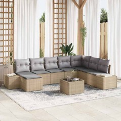 vidaXL Set di divano da giardino a 9 pezzi con cuscini in rattan nero