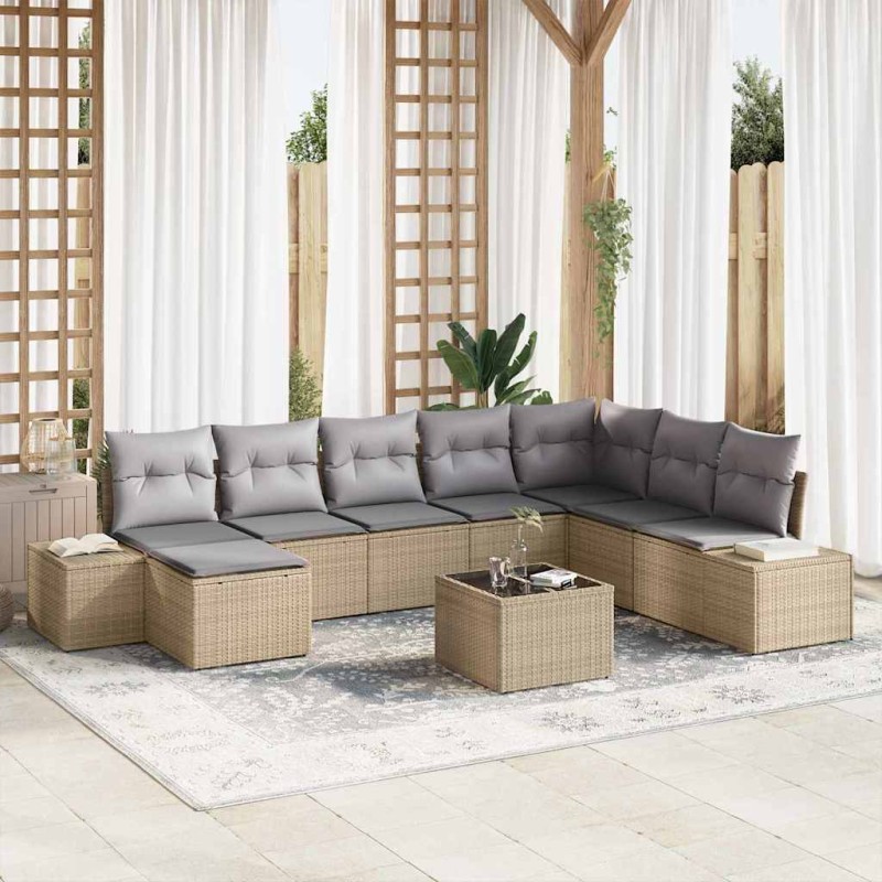 vidaXL Set di divano da giardino a 9 pezzi con cuscini in rattan nero