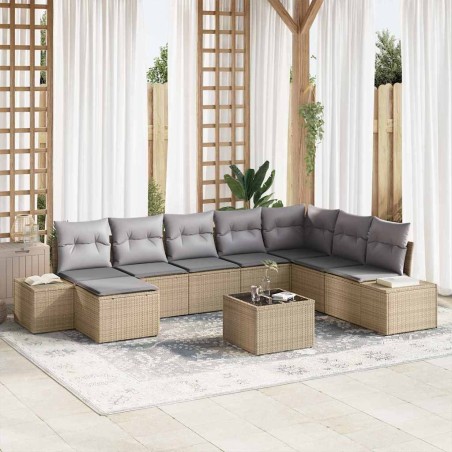 vidaXL Set di divano da giardino a 9 pezzi con cuscini in rattan nero