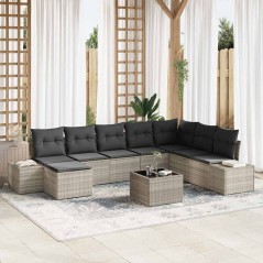 vidaXL Set giardino 9 pezzi con cuscini grigi in rattan polietilene