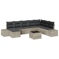 vidaXL Set giardino 9 pezzi con cuscini grigi in rattan polietilene