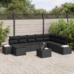 vidaXL Set di divani da giardino composto da 9 pezzi con cuscini in polirattan beige