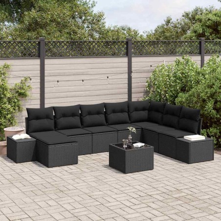 vidaXL Set di divani da giardino composto da 9 pezzi con cuscini in polirattan beige