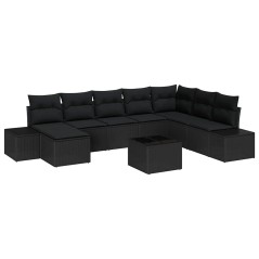 vidaXL Set di divani da giardino composto da 9 pezzi con cuscini in polirattan beige