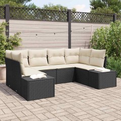 vidaXL Set Divano da Giardino 6 Pezzi con Cuscini Nero Rattan Poliestere