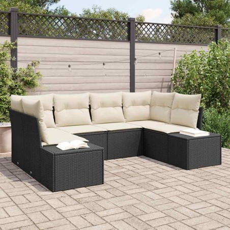 vidaXL Set Divano da Giardino 6 Pezzi con Cuscini Nero Rattan Poliestere