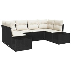 vidaXL Set Divano da Giardino 6 Pezzi con Cuscini Nero Rattan Poliestere