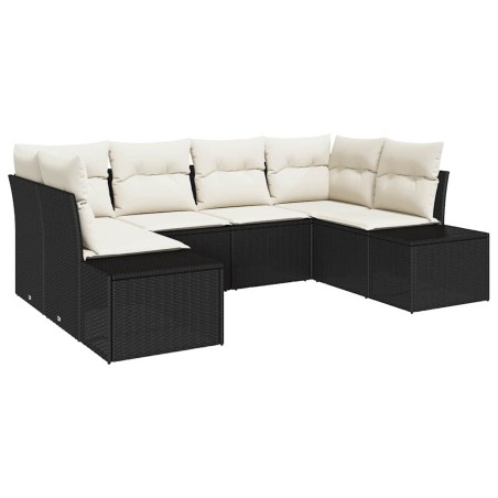 vidaXL Set Divano da Giardino 6 Pezzi con Cuscini Nero Rattan Poliestere