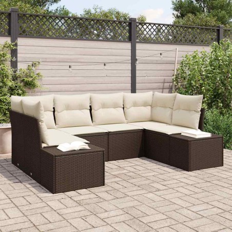 vidaXL Set di divani da giardino 6 pezzi con cuscini Marrone in polyrattan