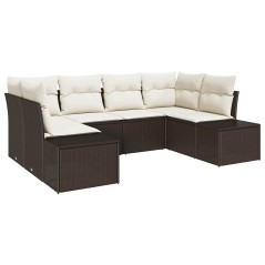 vidaXL Set di divani da giardino 6 pezzi con cuscini Marrone in polyrattan