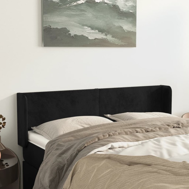 Testiera ad Orecchio Nera 147x16x78/88 cm in Velluto Testiera ad Orecchio Nera 147x16x78/88 cm in Velluto