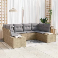 vidaXL Set Divano da Giardino in 6 Pezzi con Cuscini Beige in Rattan Polietilene