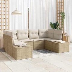 vidaXL Set Divani da Giardino 6 Pezzi con Cuscini Beige Rattan Poliestere
