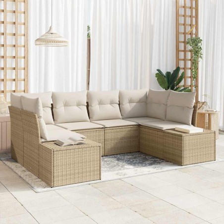 vidaXL Set Divani da Giardino 6 Pezzi con Cuscini Beige Rattan Poliestere