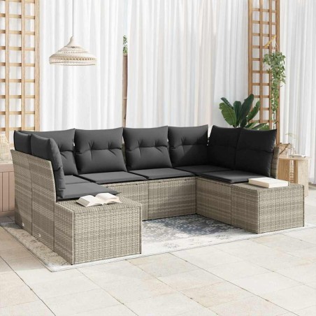 vidaXL Set di divani da giardino 6 pezzi con cuscini Grigio chiaro Polyrattan