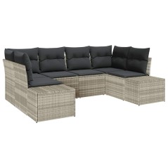 vidaXL Set di divani da giardino 6 pezzi con cuscini Grigio chiaro Polyrattan