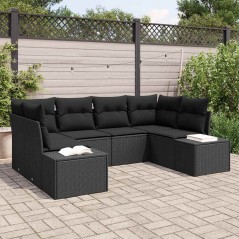vidaXL Set di divani da giardino a 6 pezzi con cuscini Nero Polyrattan