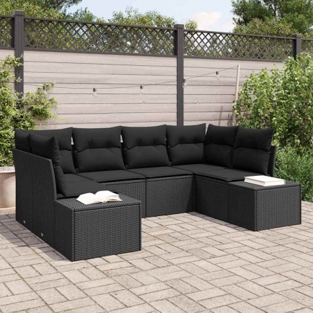 vidaXL Set di divani da giardino a 6 pezzi con cuscini Nero Polyrattan