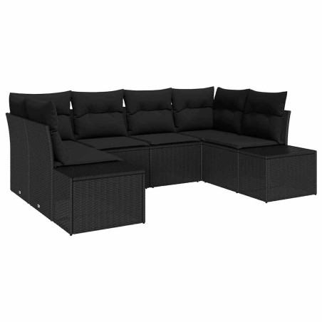 vidaXL Set di divani da giardino a 6 pezzi con cuscini Nero Polyrattan