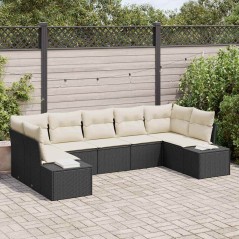 vidaXL Set Divano da Giardino 7 Pezzi con Cuscini Nero Polyrattan